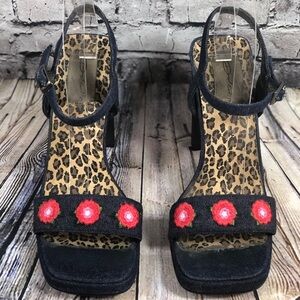 Dolcis embroidered‎ floral denim tall heel sandals